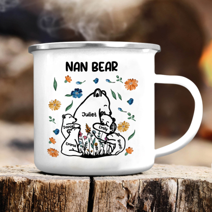 Personalised Mug - Custom 2-11 Names and 1 Text "Nan Bear" Enamel Cup Gifts for Nan/Mum | Jessmade