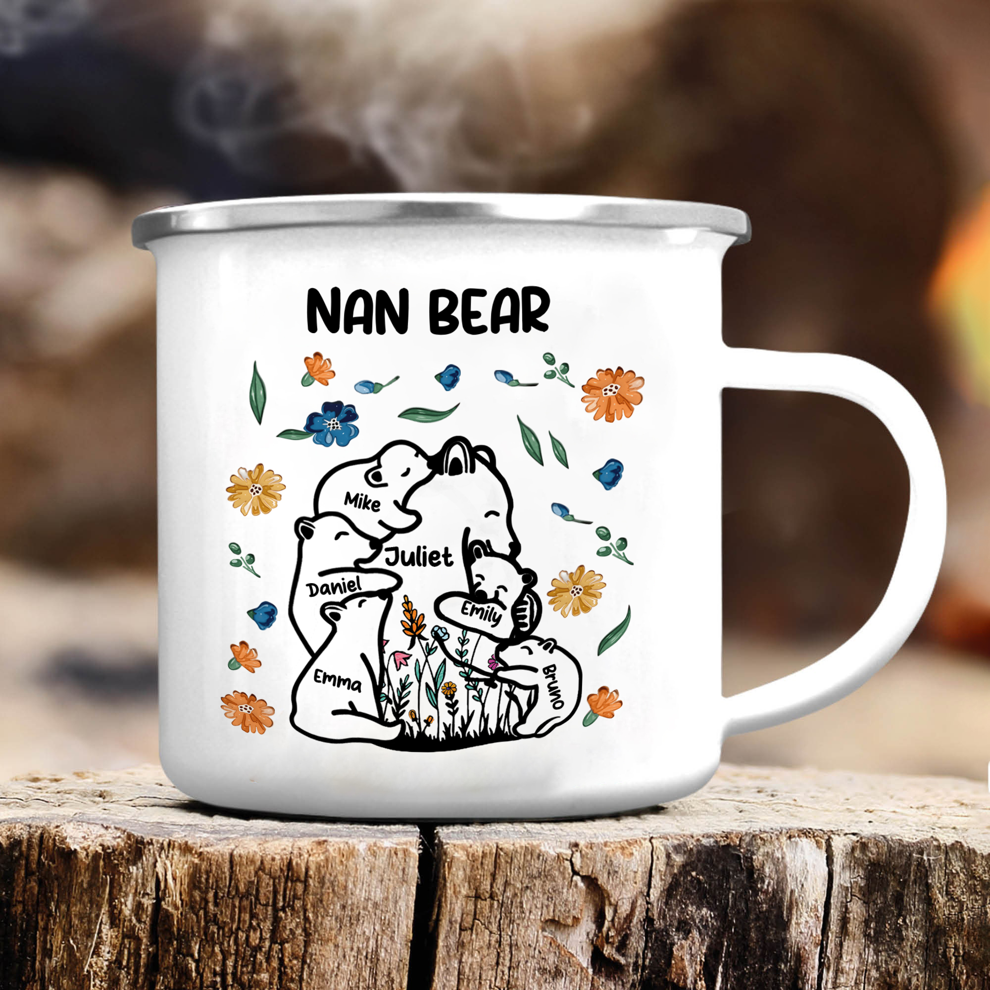 Personalised Mug - Custom 2-11 Names and 1 Text "Nan Bear" Enamel Cup Gifts for Nan/Mum | Jessmade
