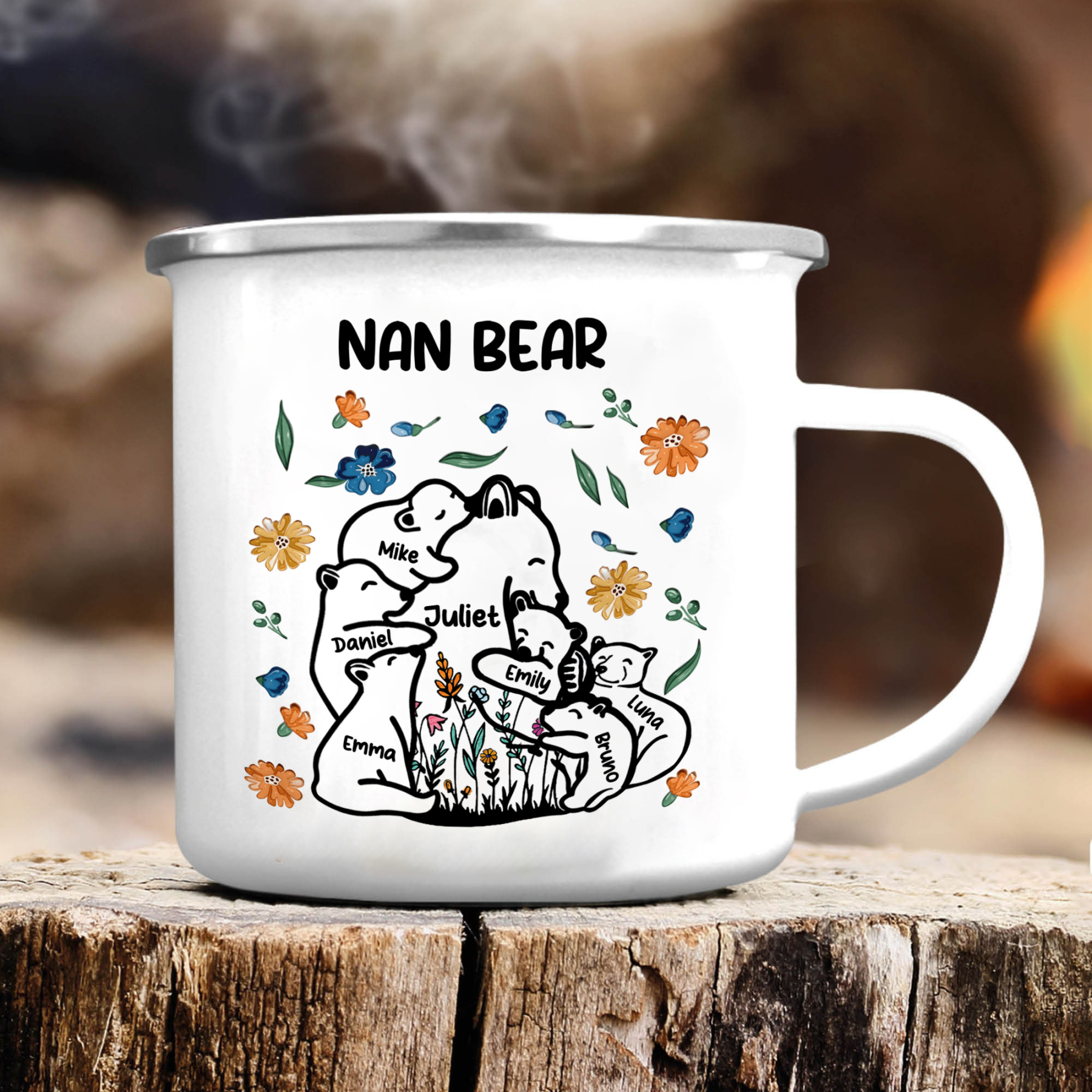 Personalised Mug - Custom 2-11 Names and 1 Text "Nan Bear" Enamel Cup Gifts for Nan/Mum | Jessmade