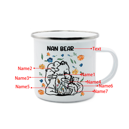Personalised Mug - Custom 2-11 Names and 1 Text "Nan Bear" Enamel Cup Gifts for Nan/Mum | Jessmade