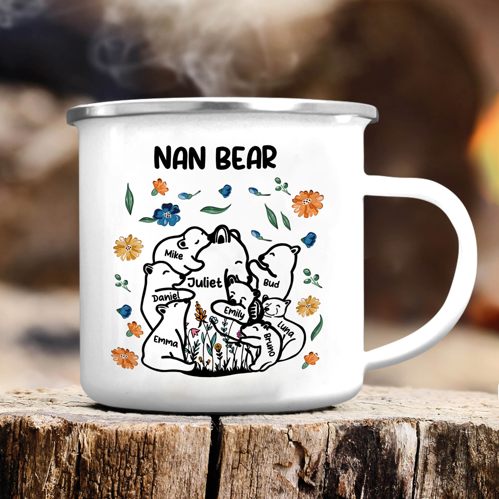Personalised Mug - Custom 2-11 Names and 1 Text "Nan Bear" Enamel Cup Gifts for Nan/Mum | Jessmade
