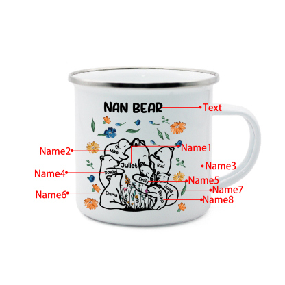 Personalised Mug - Custom 2-11 Names and 1 Text "Nan Bear" Enamel Cup Gifts for Nan/Mum | Jessmade