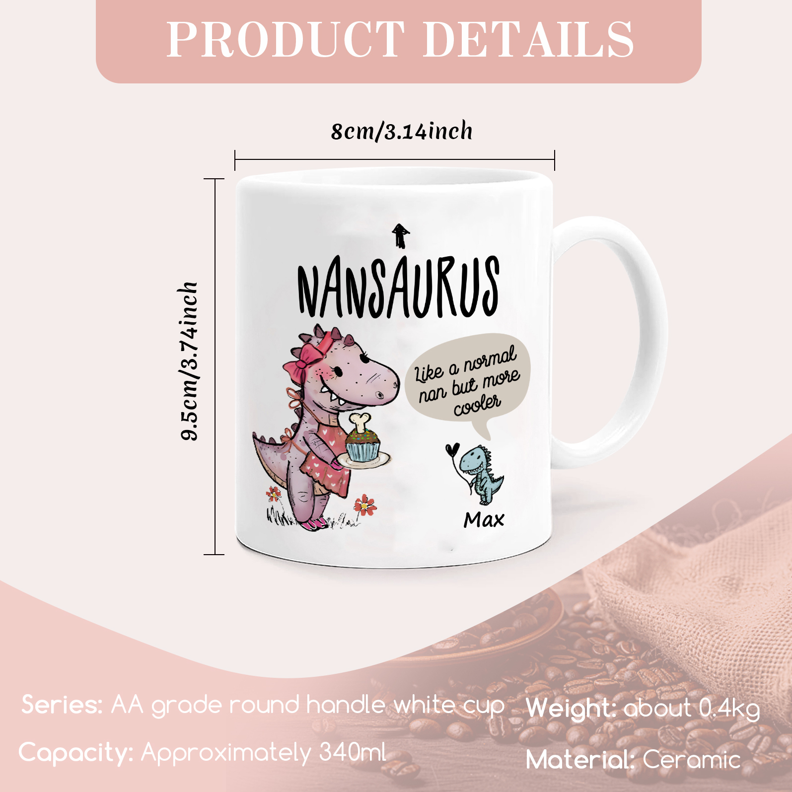 Personalised "Grandadsaurus" and "Nansaurus" Custom 1 Name Mug Set - Gift for Grandparents | Jessmade