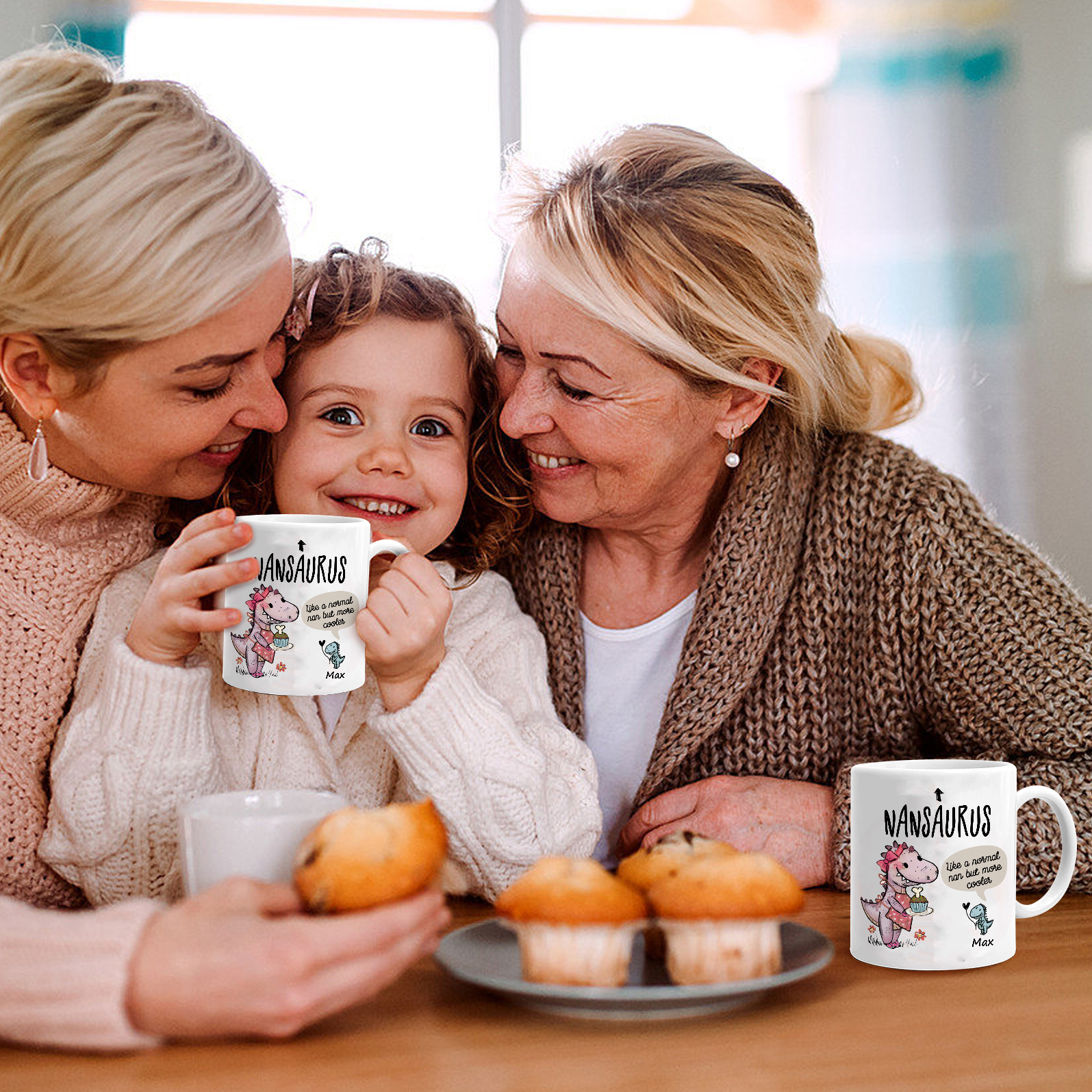 Personalised "Grandadsaurus" and "Nansaurus" Custom 1 Name Mug Set - Gift for Grandparents | Jessmade