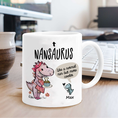 Personalised "Grandadsaurus" and "Nansaurus" Custom 1 Name Mug Set - Gift for Grandparents | Jessmade