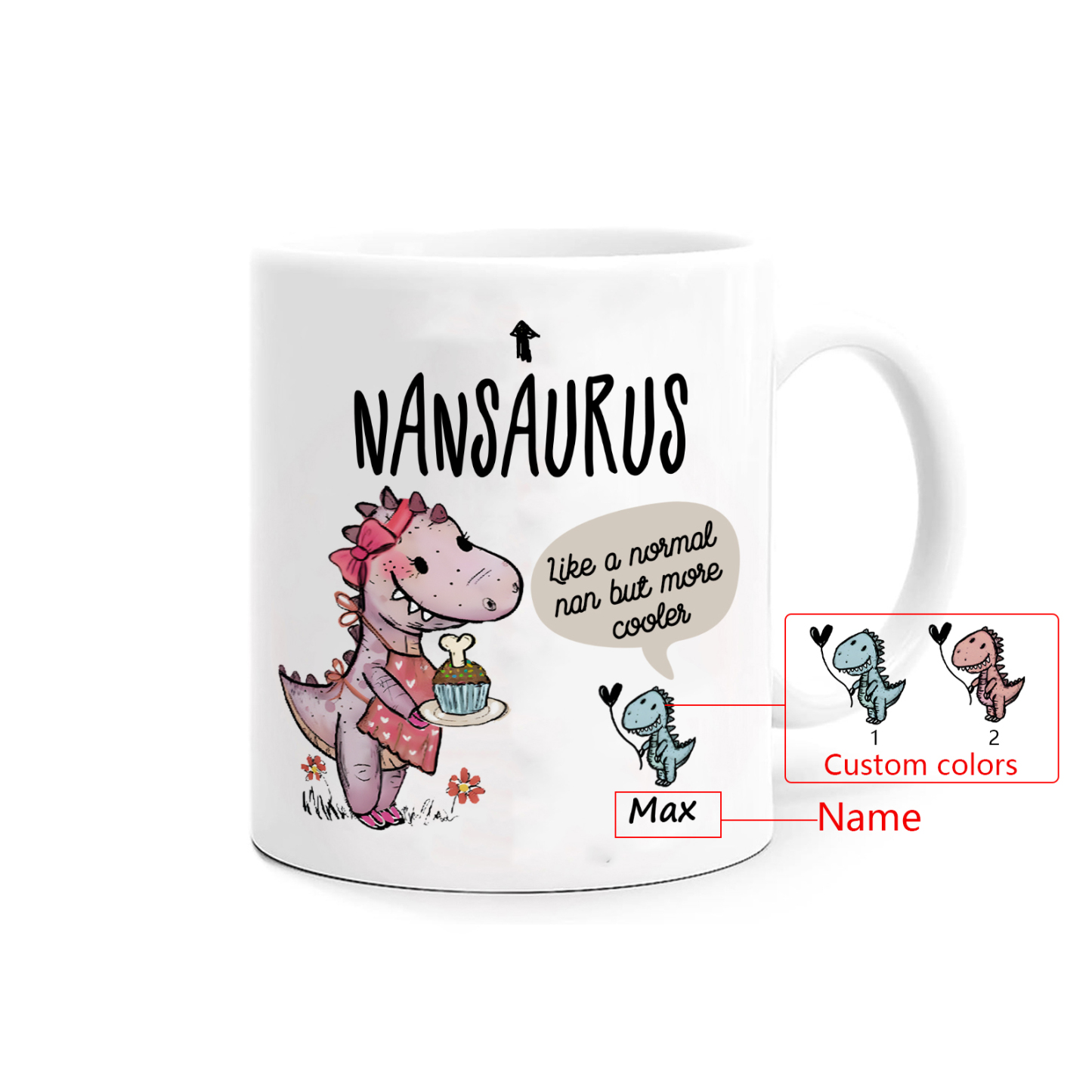 Personalised "Grandadsaurus" and "Nansaurus" Custom 1 Name Mug Set - Gift for Grandparents | Jessmade