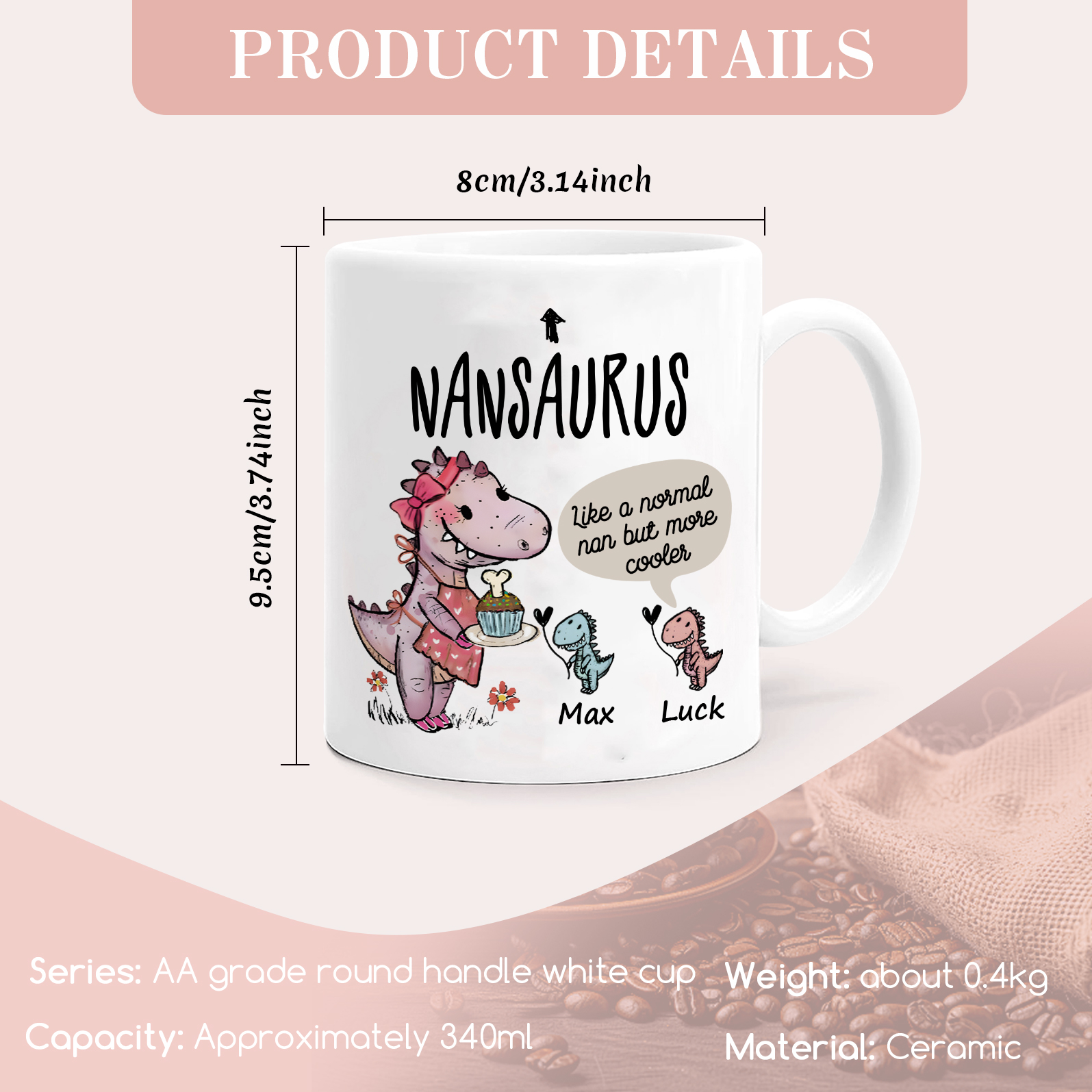 Personalised "Grandadsaurus" and "Nansaurus" Custom 2 Names Mug Set - Gift for Grandparents | Jessmade
