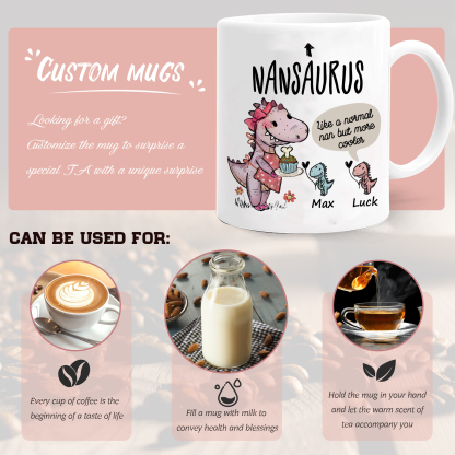 Personalised "Grandadsaurus" and "Nansaurus" Custom 2 Names Mug Set - Gift for Grandparents | Jessmade