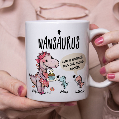 Personalised "Grandadsaurus" and "Nansaurus" Custom 2 Names Mug Set - Gift for Grandparents | Jessmade