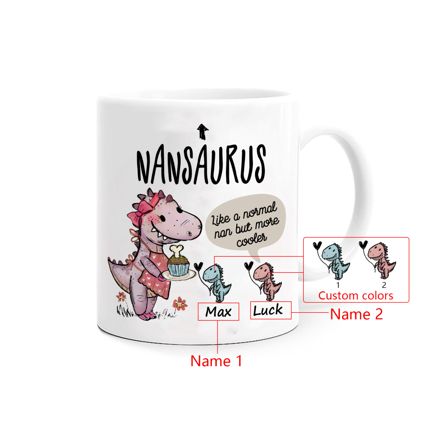 Personalised "Grandadsaurus" and "Nansaurus" Custom 2 Names Mug Set - Gift for Grandparents | Jessmade
