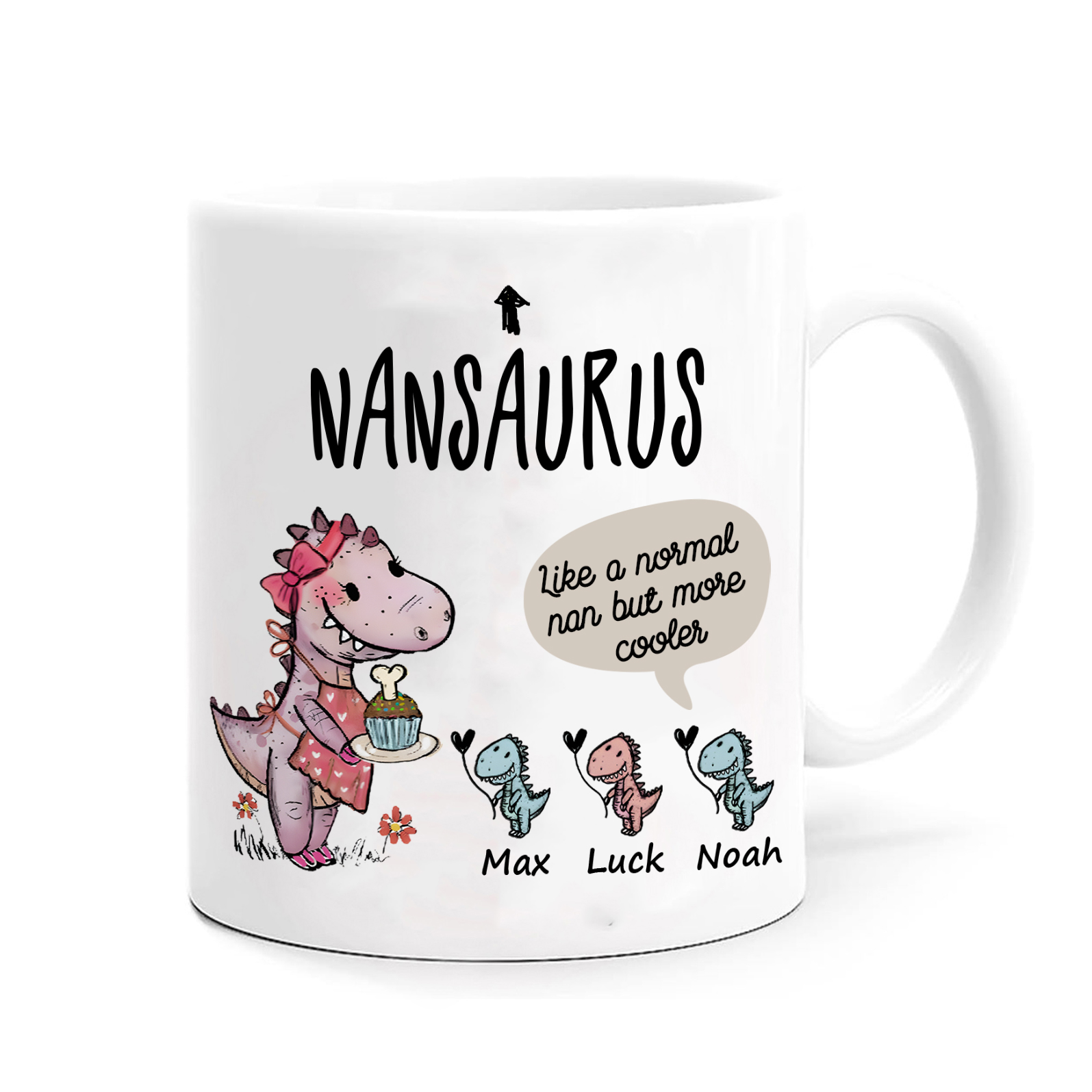 Personalised "Grandadsaurus" and "Nansaurus" Custom 3 Names Mug Set - Gift for Grandparents | Jessmade