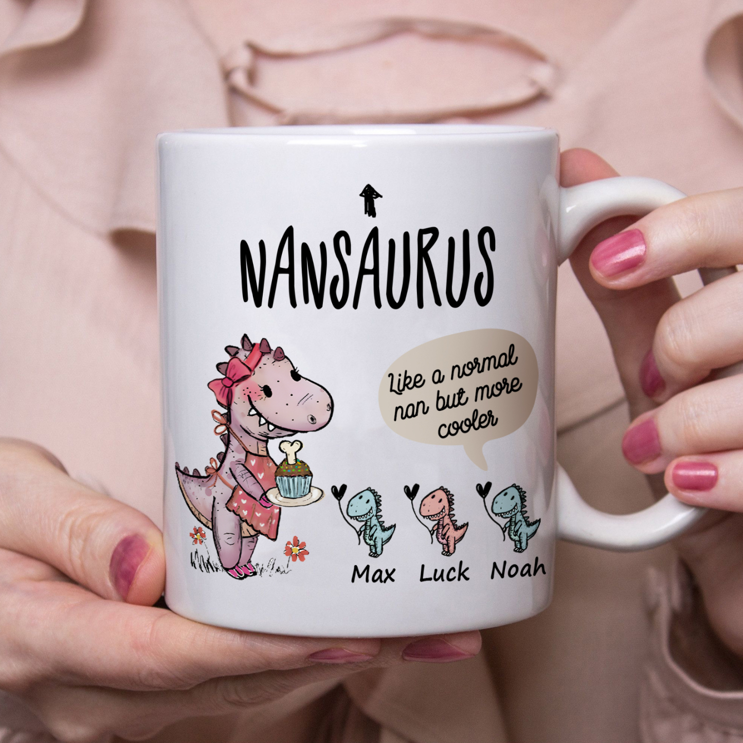 Personalised "Grandadsaurus" and "Nansaurus" Custom 3 Names Mug Set - Gift for Grandparents | Jessmade