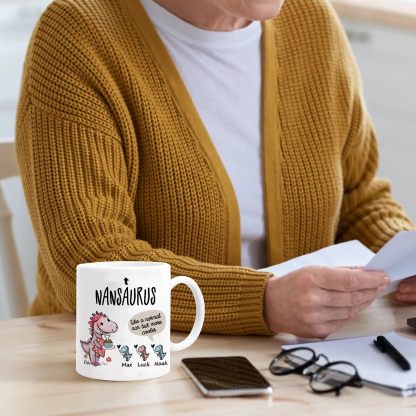 Personalised "Grandadsaurus" and "Nansaurus" Custom 3 Names Mug Set - Gift for Grandparents | Jessmade