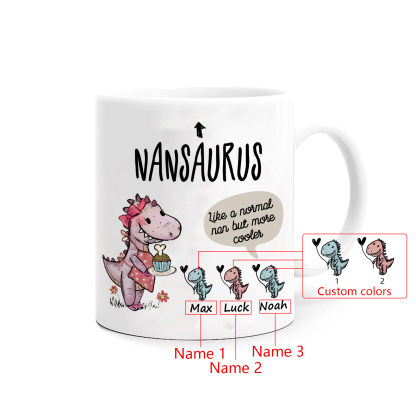 Personalised "Grandadsaurus" and "Nansaurus" Custom 3 Names Mug Set - Gift for Grandparents | Jessmade