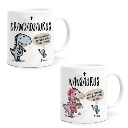 Personalised "Grandadsaurus" and "Nansaurus" Custom 1 Name Mug Set - Gift for Grandparents | Jessmade