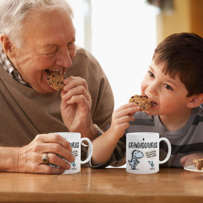 Personalised "Grandadsaurus" and "Nansaurus" Custom 1 Name Mug Set - Gift for Grandparents | Jessmade