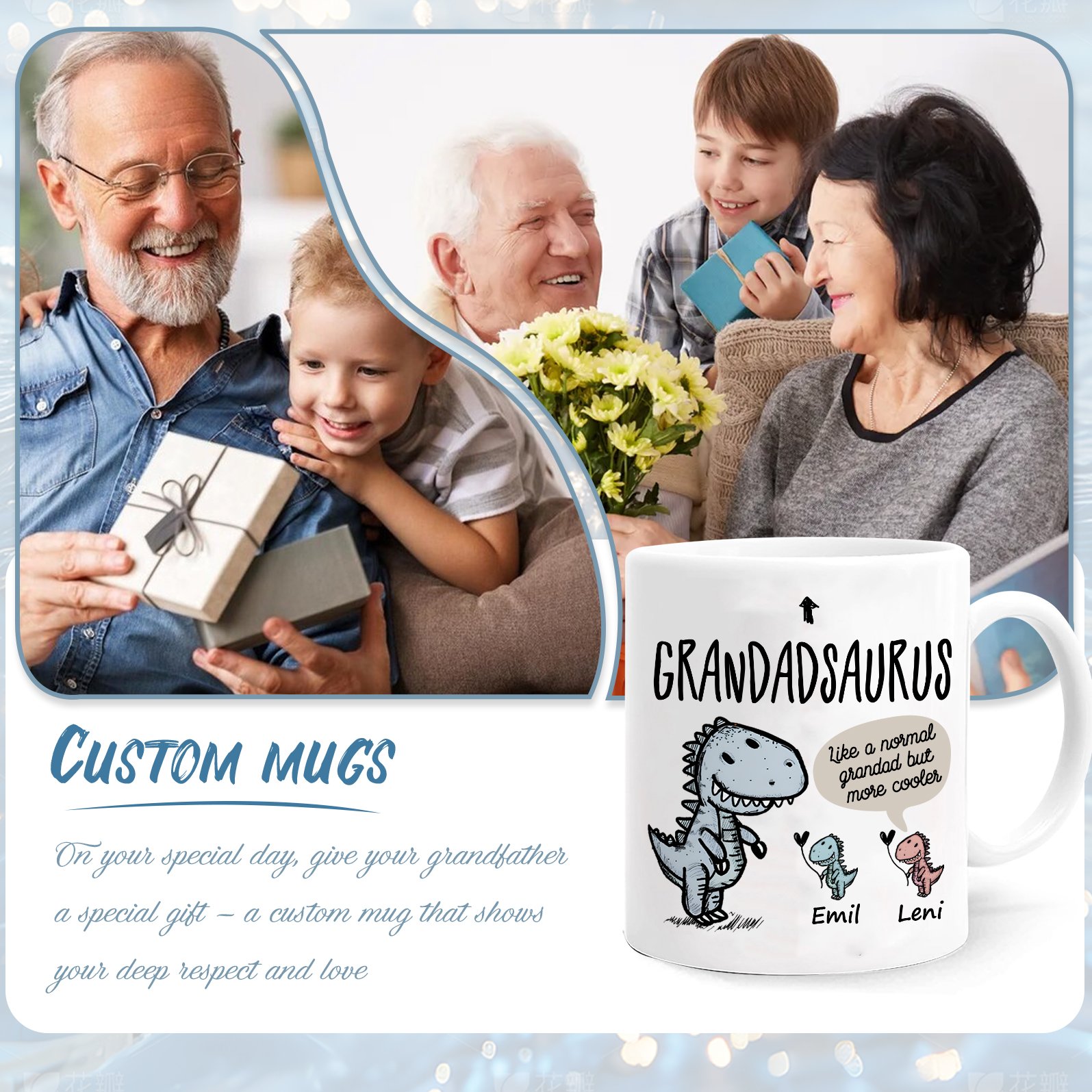 Personalised "Grandadsaurus" and "Nansaurus" Custom 2 Names Mug Set - Gift for Grandparents | Jessmade