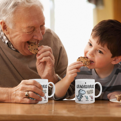 Personalised "Grandadsaurus" and "Nansaurus" Custom 2 Names Mug Set - Gift for Grandparents | Jessmade