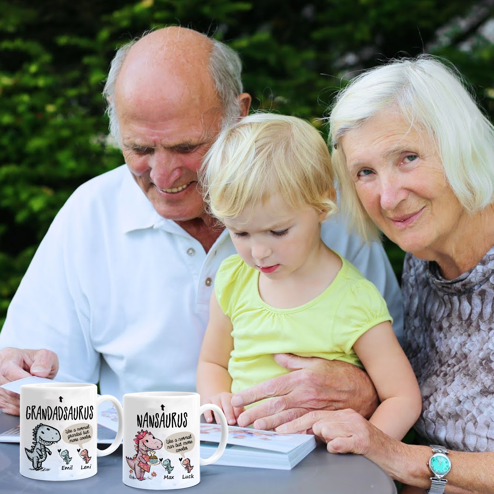 Personalised "Grandadsaurus" and "Nansaurus" Custom 2 Names Mug Set - Gift for Grandparents | Jessmade