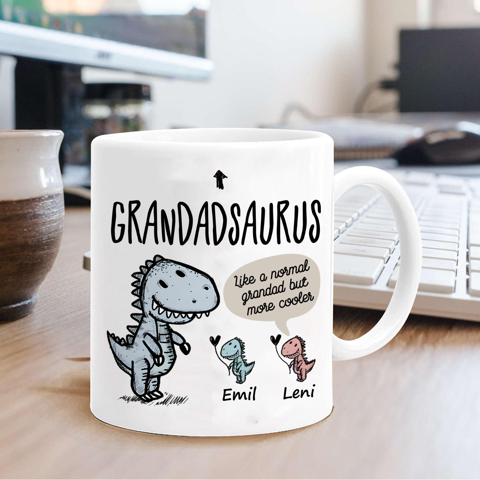 Personalised "Grandadsaurus" and "Nansaurus" Custom 2 Names Mug Set - Gift for Grandparents | Jessmade