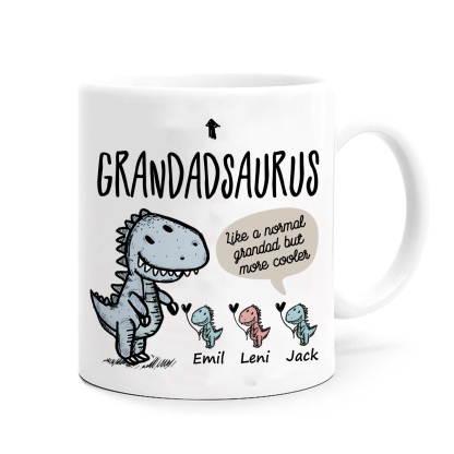 Personalised "Grandadsaurus" and "Nansaurus" Custom 3 Names Mug Set - Gift for Grandparents | Jessmade