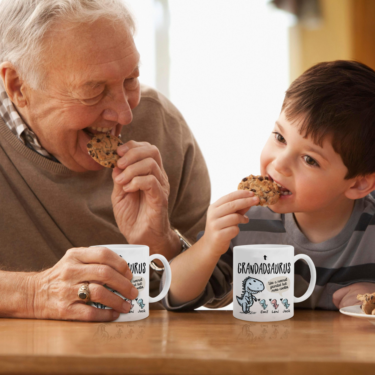 Personalised "Grandadsaurus" and "Nansaurus" Custom 3 Names Mug Set - Gift for Grandparents | Jessmade