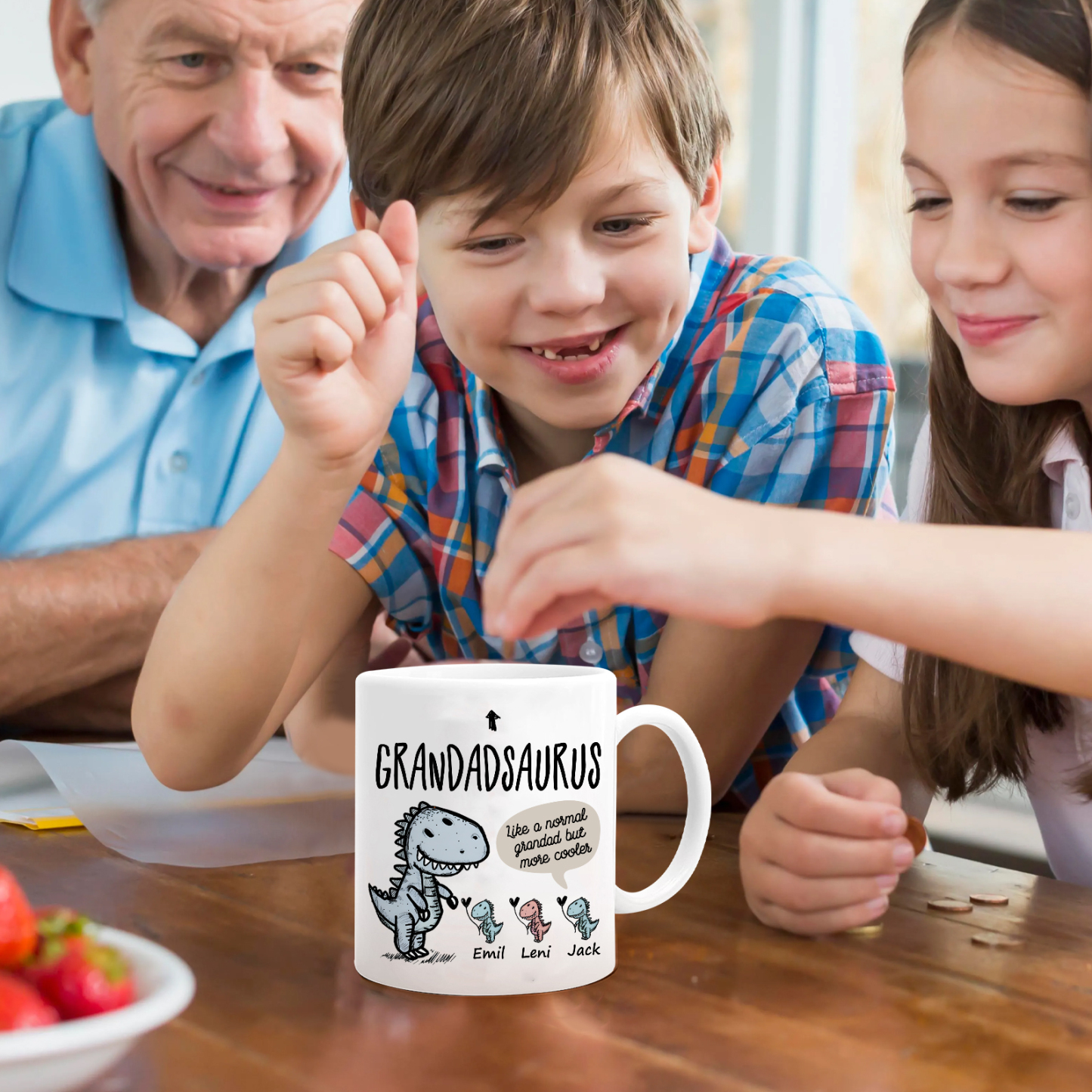 Personalised "Grandadsaurus" and "Nansaurus" Custom 3 Names Mug Set - Gift for Grandparents | Jessmade