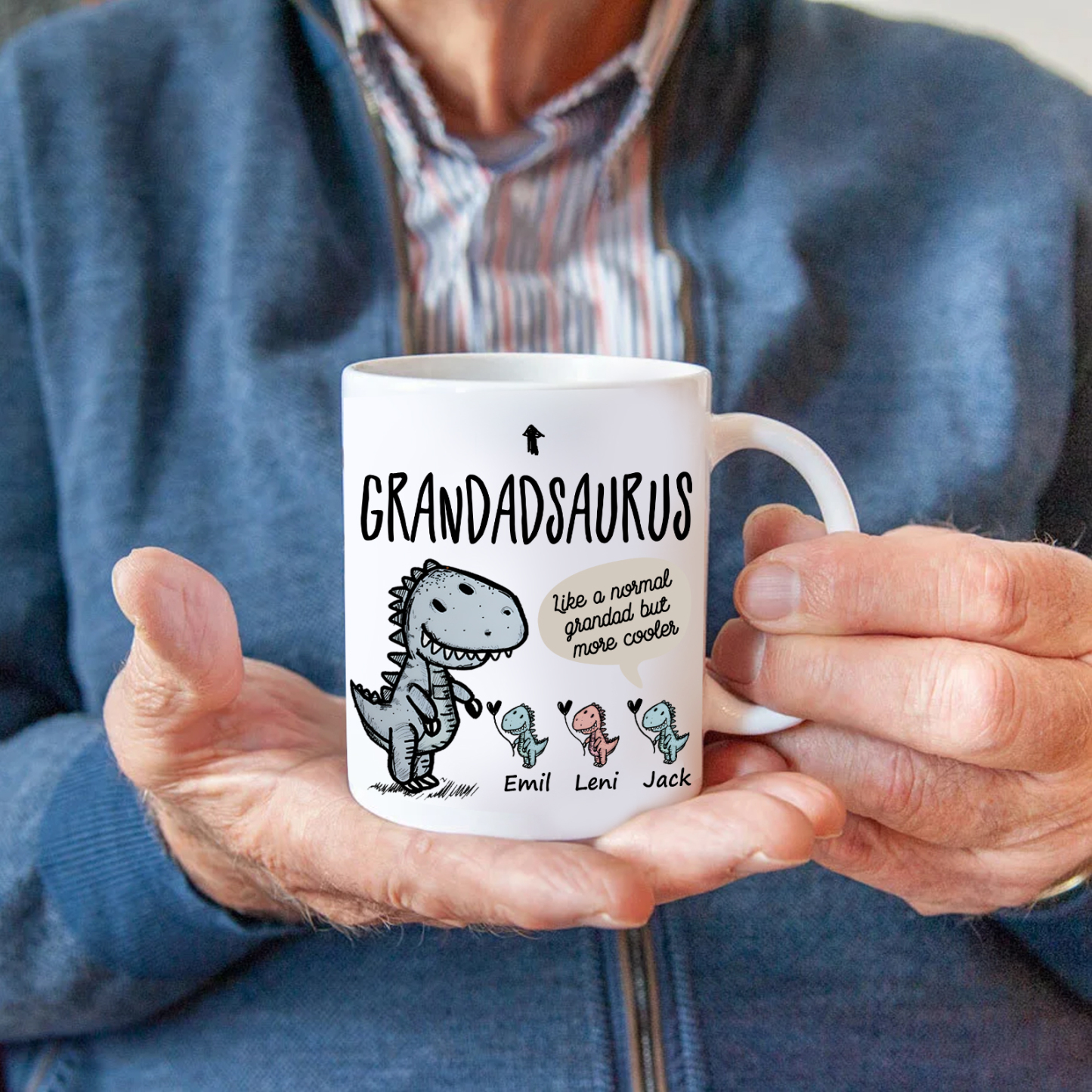 Personalised "Grandadsaurus" and "Nansaurus" Custom 3 Names Mug Set - Gift for Grandparents | Jessmade