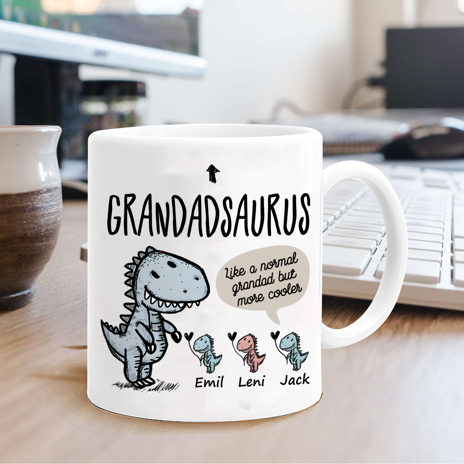 Personalised "Grandadsaurus" and "Nansaurus" Custom 3 Names Mug Set - Gift for Grandparents | Jessmade
