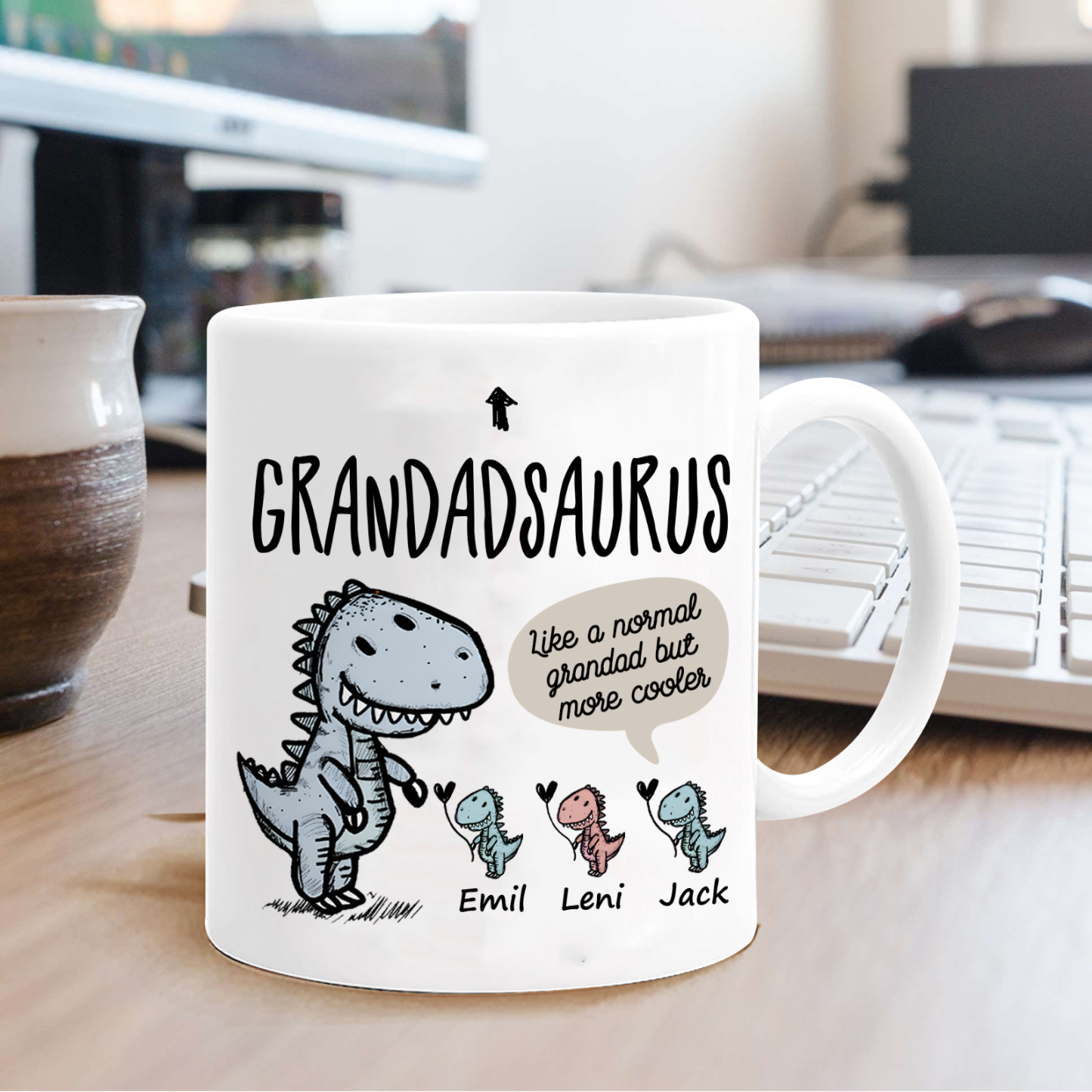 Personalised "Grandadsaurus" and "Nansaurus" Custom 3 Names Mug Set - Gift for Grandparents | Jessmade