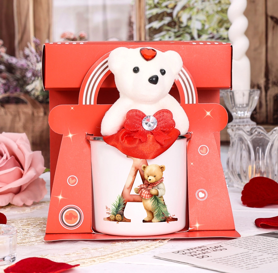 Personalised Initial Teddy Bear Ceramic Mug - Custom Letter Enamel Cup Gift for Her | Jessmade