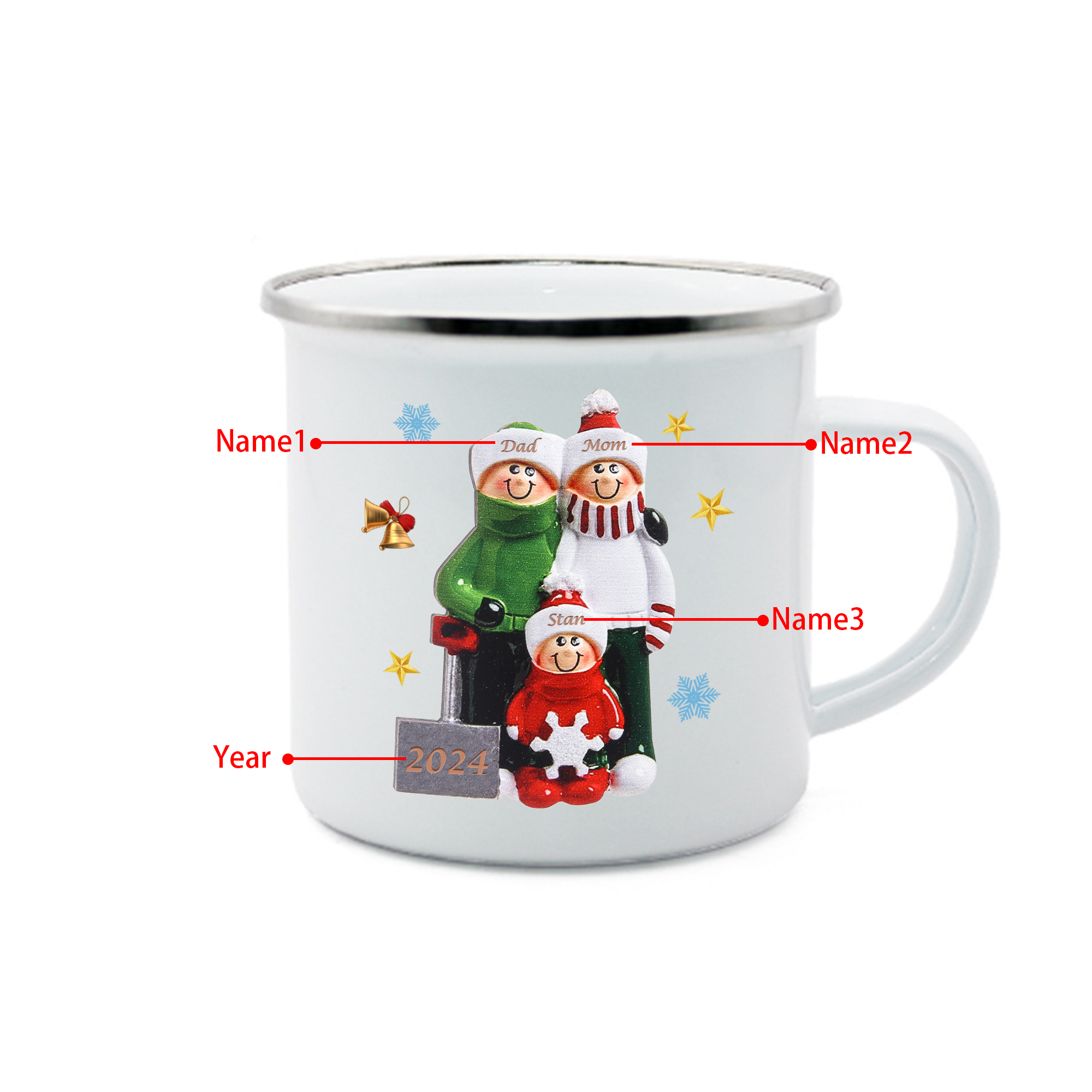 Personalised Enamel Christmas Cup with Custom2-8 Names & 1 Year Christmas Gift for Family | Jessemade