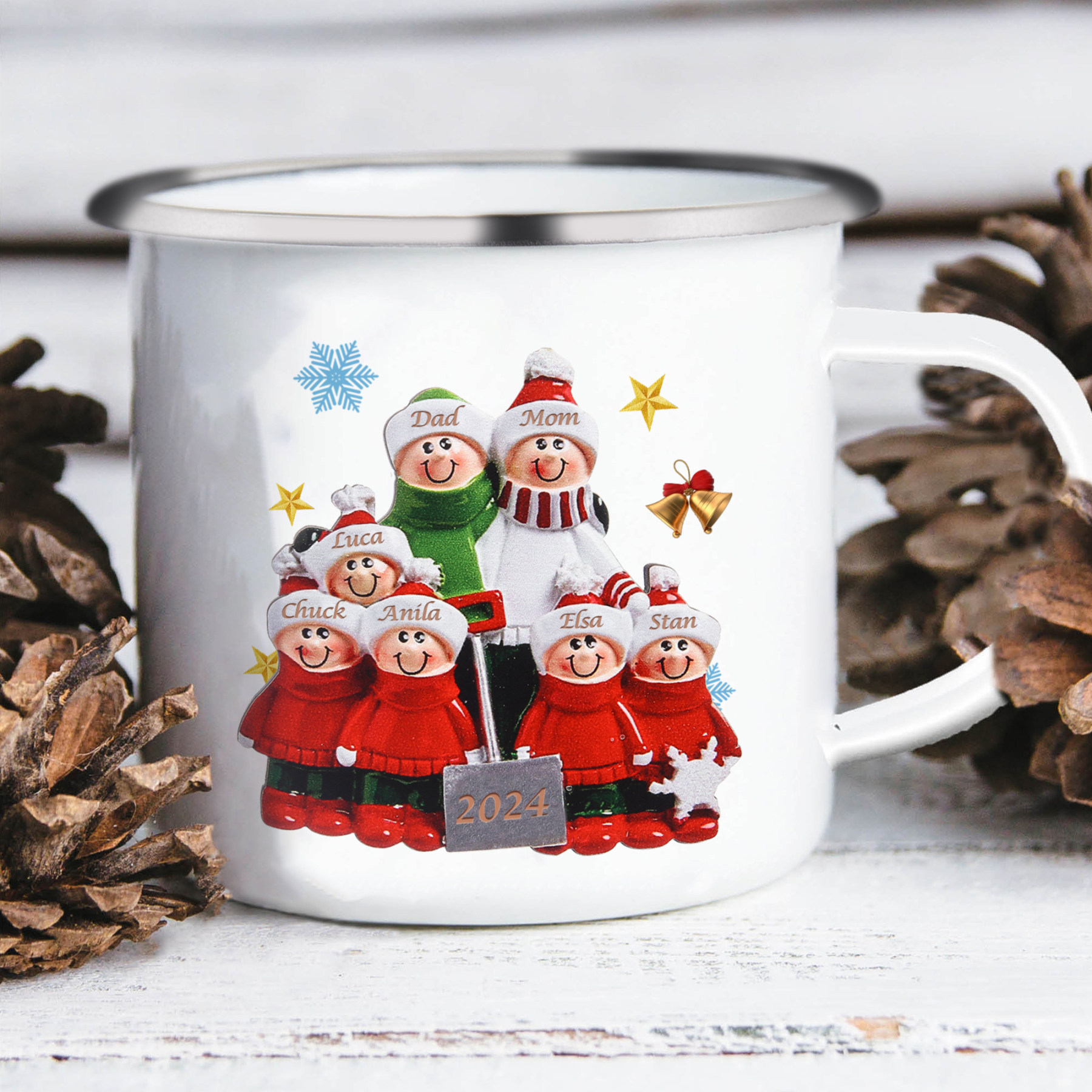 Personalised Enamel Christmas Cup with Custom2-8 Names & 1 Year Christmas Gift for Family | Jessemade
