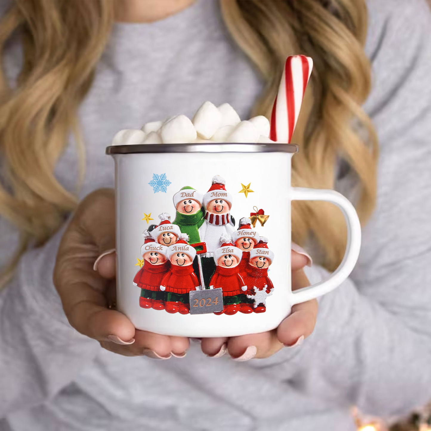 Personalised Enamel Christmas Cup with Custom2-8 Names & 1 Year Christmas Gift for Family | Jessemade