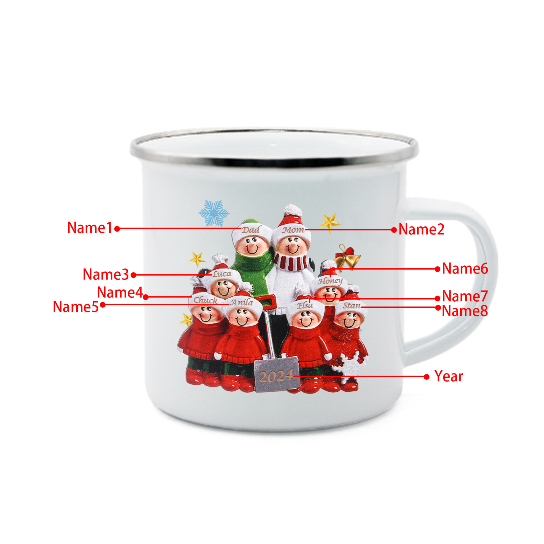 Personalised Enamel Christmas Cup with Custom2-8 Names & 1 Year Christmas Gift for Family | Jessemade