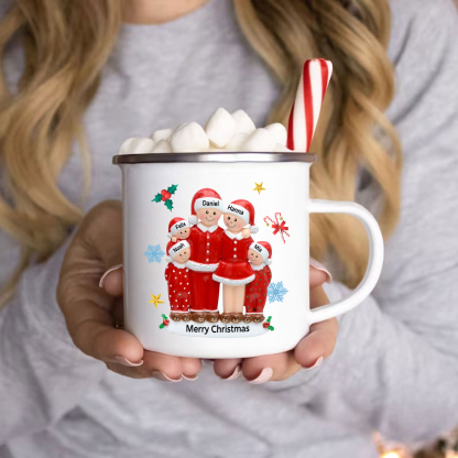 Personalised Enamel Cup with Custom 3-6 Names & 1 Text Christmas Gift for Family | Jessemade
