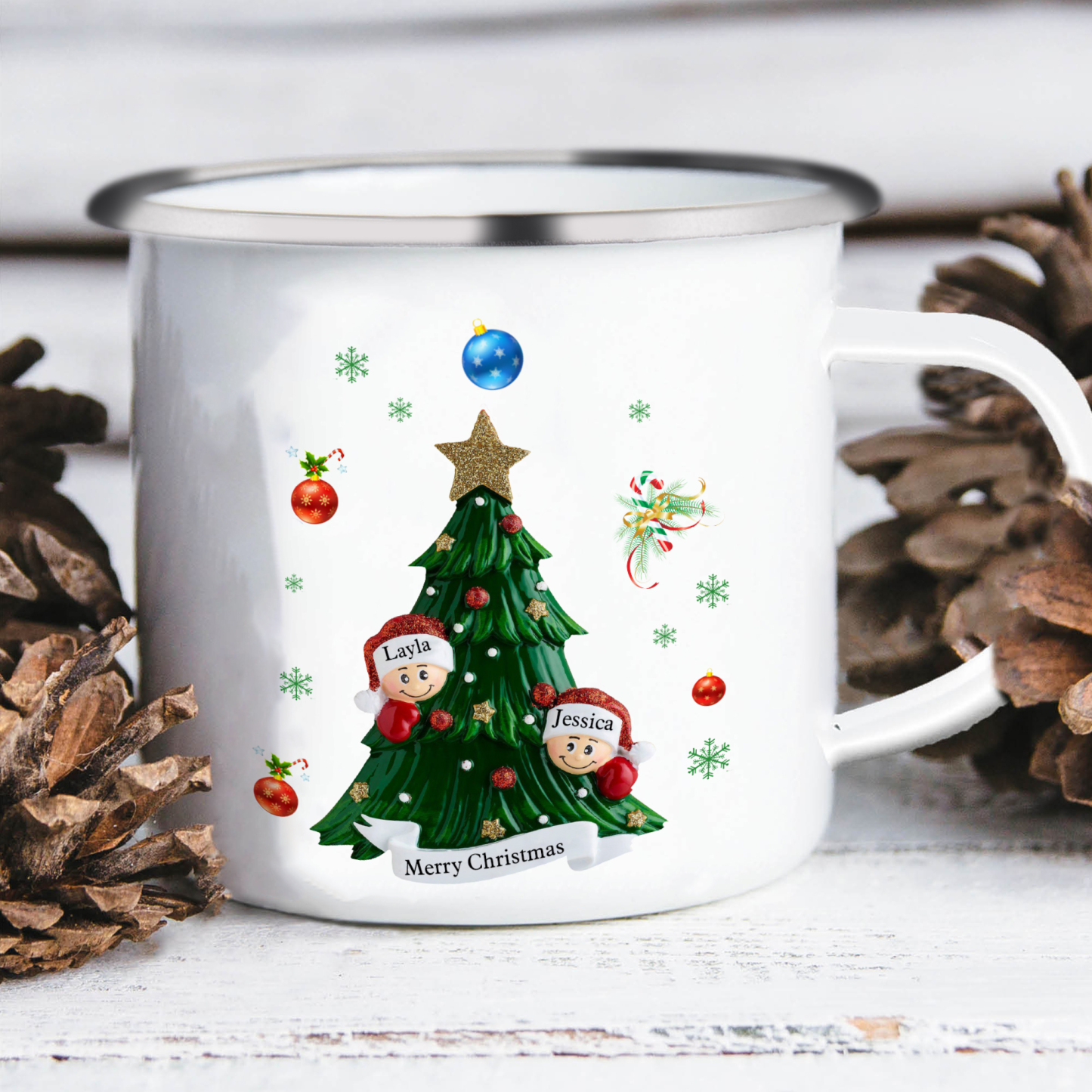 Personalised Family Enamel Cup – Custom 2-8 Names & 1 Text Cup Christmas Gift for Family | Jessemade
