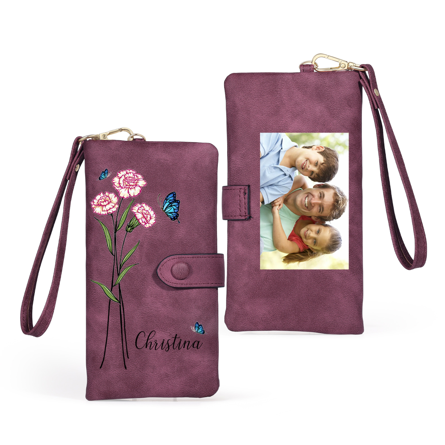 Personalised Women’s Wallet with Custom Name, Photo, and Birth Flower – Multiple Colour Options – Valentine’s Day Gift for Her | Jessemade