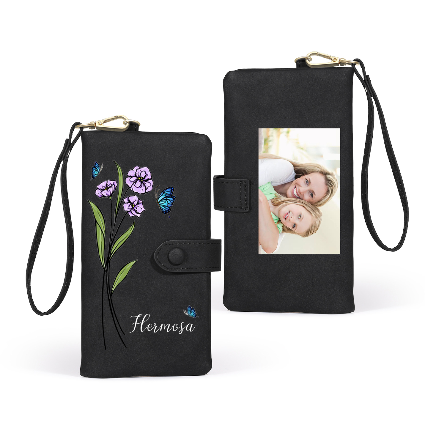 Personalised Women’s Wallet with Custom Name, Photo, and Birth Flower – Multiple Colour Options – Valentine’s Day Gift for Her | Jessemade