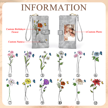 Personalised Women’s Wallet with Custom Name, Photo, and Birth Flower – Multiple Colour Options – Valentine’s Day Gift for Her | Jessemade