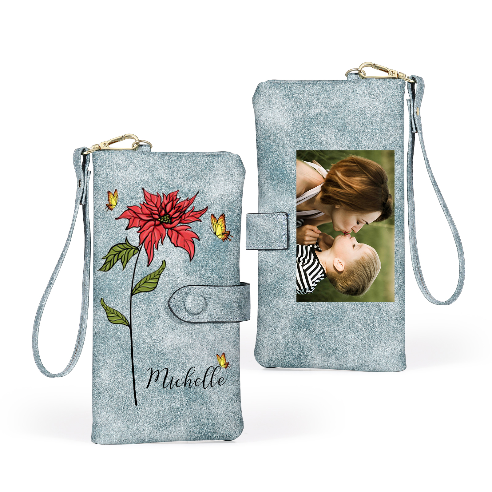 Personalised Women’s Wallet with Custom Name, Photo, and Birth Flower – Multiple Colour Options – Valentine’s Day Gift for Her | Jessemade