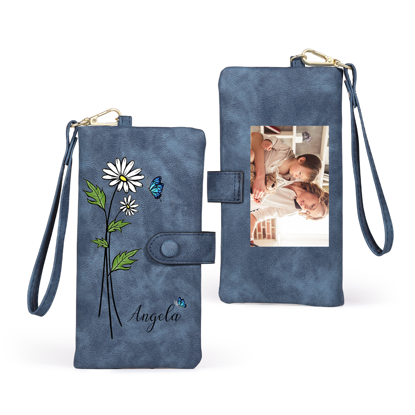Personalised Women’s Wallet with Custom Name, Photo, and Birth Flower – Multiple Colour Options – Valentine’s Day Gift for Her | Jessemade