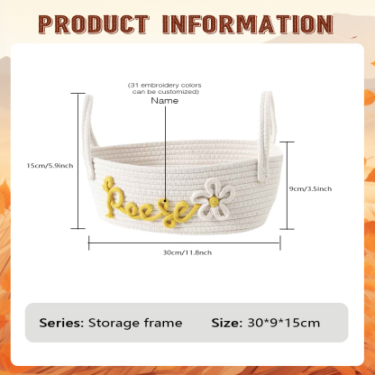 Personalised Baby Name Shower Gift Basket Toy Storage and Baptism Keepsake with Custom Name Rope Cotton Basket for Newborns | Jessemade