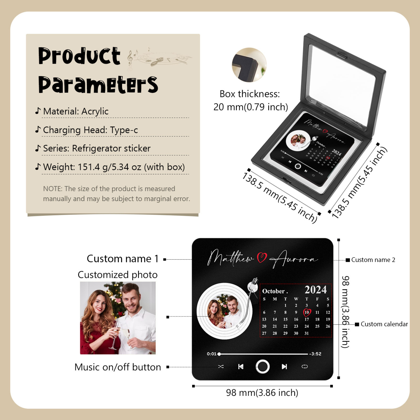 Personalised Fridge Magnet with Photo, Names & Date – A Romantic Couple Keepsake | Jessemade