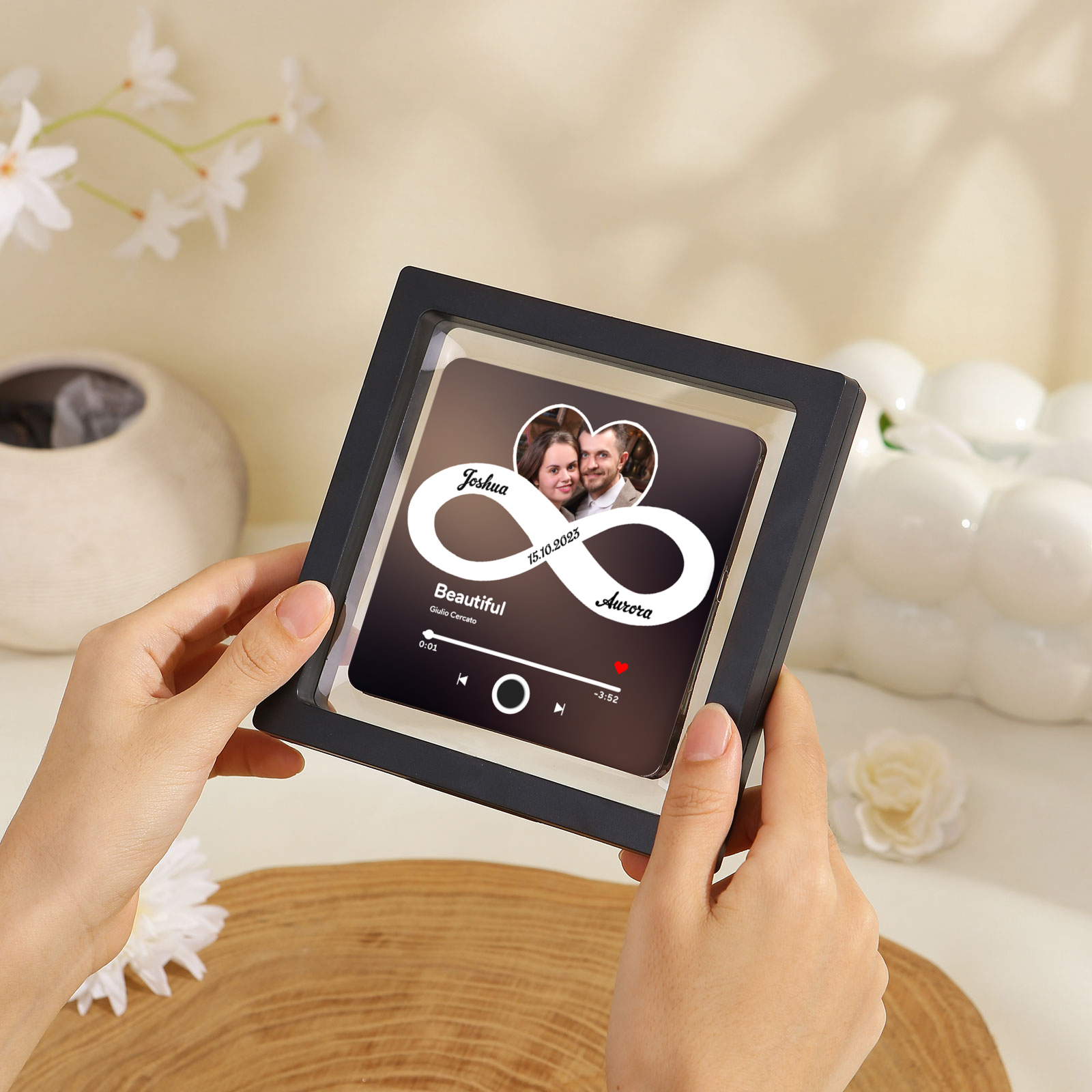 Personalised Magnetic Music Frame – Custom Photo, Date, Names & Song for Couples | Jessemade