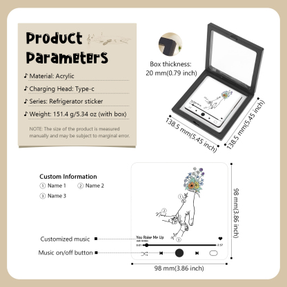 Personalised Hand-Holding Refrigerator Sticker with Custom 3 Names and Music Thoughtful Gift for Mum | Jessemade