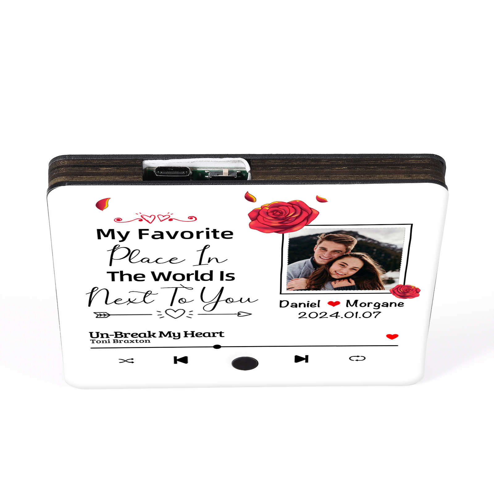 Personalised Music Fridge Magnet with 2 Names, 1 Photo, 1 Year & 1 Favorite Song – "My Favorite Place in the World Is Next to You" – Valentine’s Day Gift for Him/Her | Jessemade