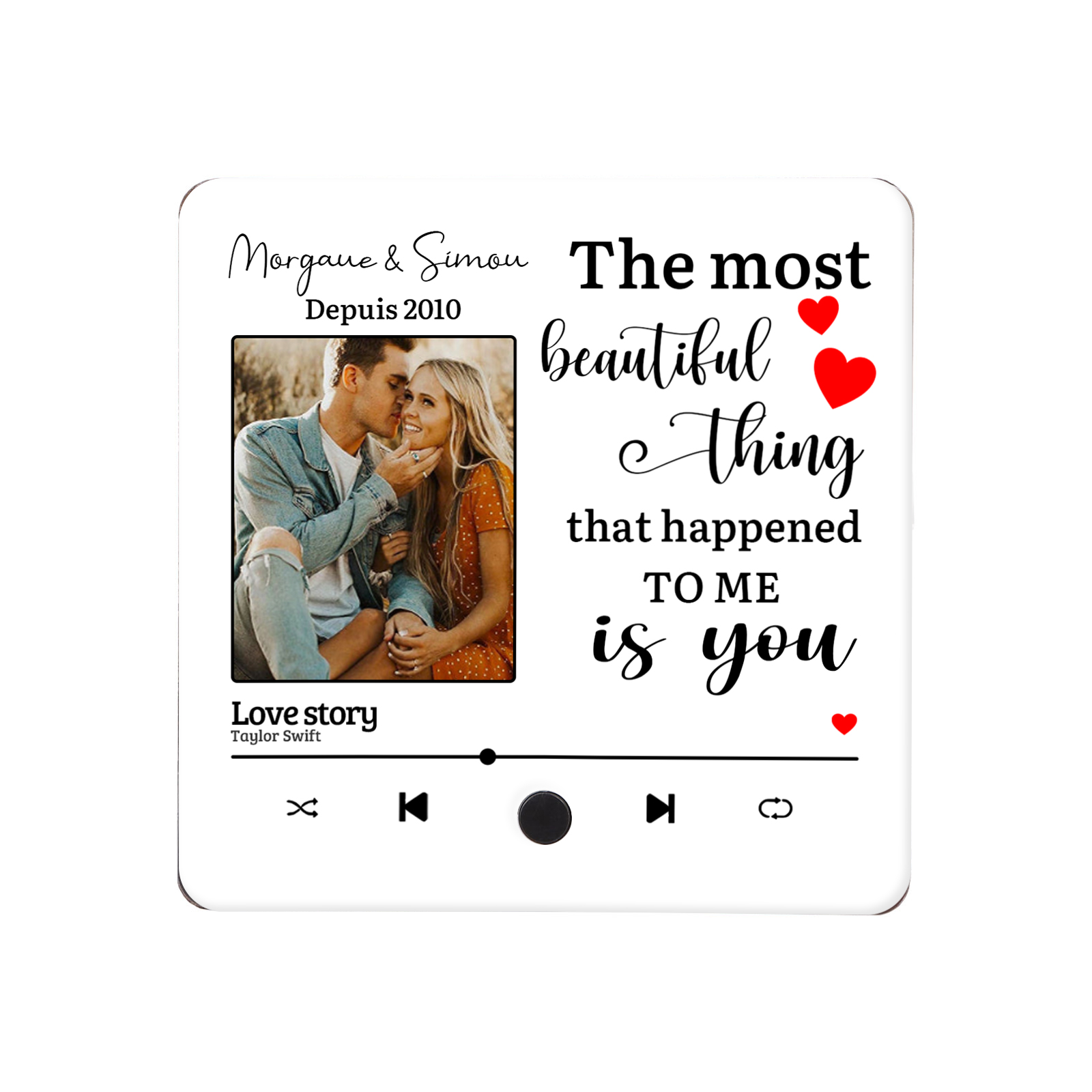 Personalised Music Fridge Magnet with 2 Names, 1 Photo, 1 Year & 1 Favorite Song – "The Most Beautiful Thing That Happened to Me Is You" - Valentine’s Day Gift for Him/Her | Jessemade