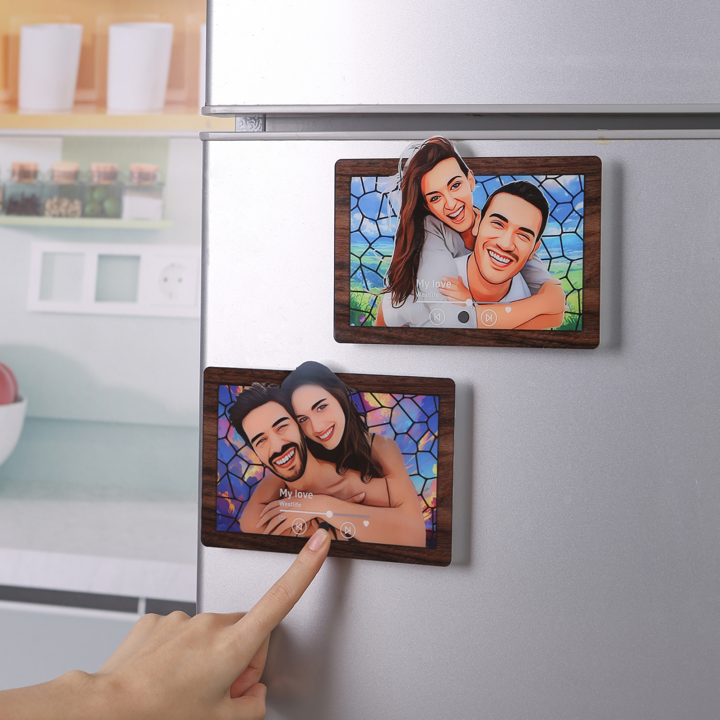 Personalised Music Photo Refrigerator Magnet - Customised with 1 Image & 1 Song, "Stained Glass Memories" Design, Valentine’s Day Gift for Couples | Jessemade