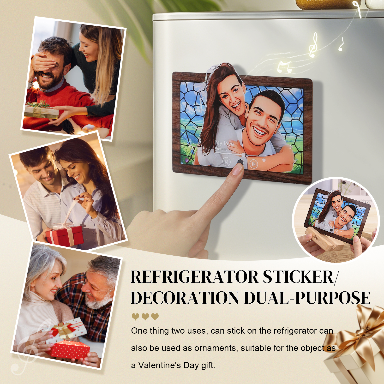 Personalised Music Photo Refrigerator Magnet - Customised with 1 Image & 1 Song, "Stained Glass Memories" Design, Valentine’s Day Gift for Couples | Jessemade